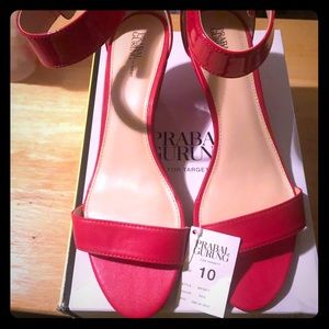 Red wedge heel sandals with ankle buckle